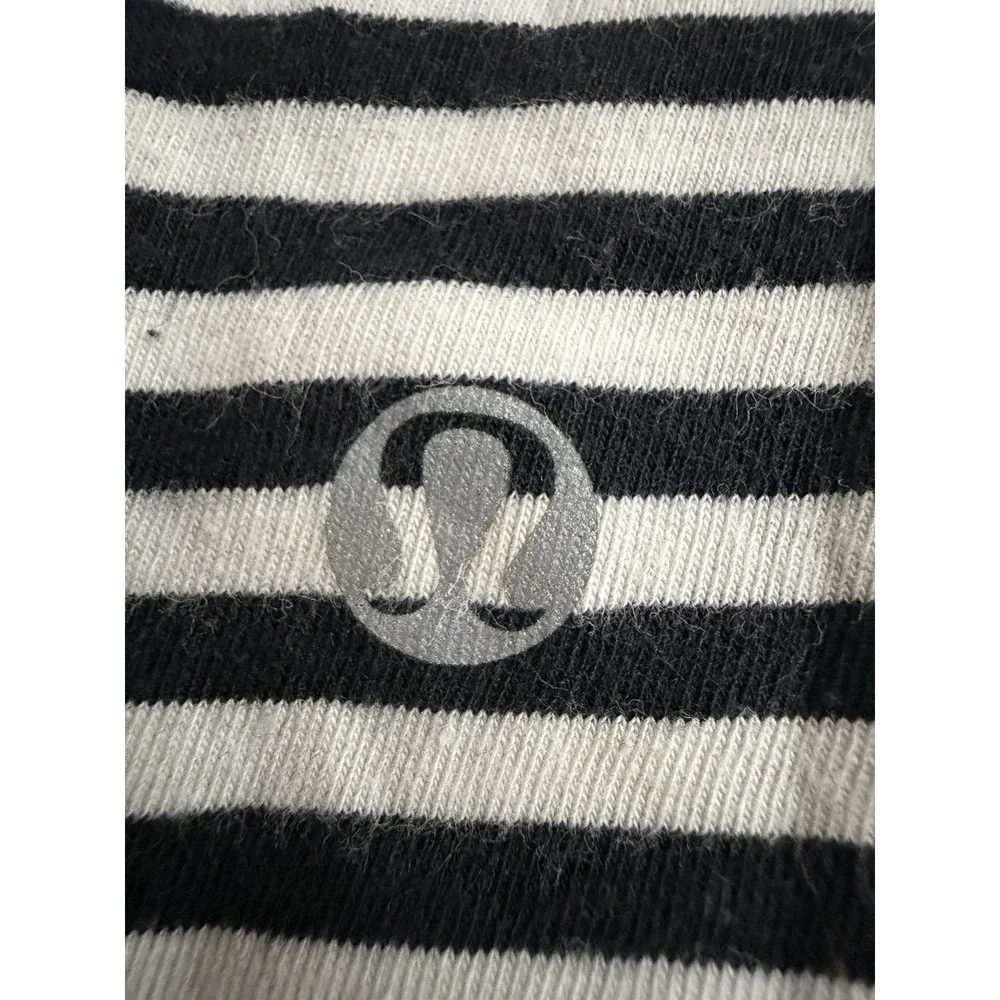Lululemon Devotion Long Sleeve Shirt Striped Black White Elbow Patchwork #HH6-1